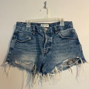 Free People We The Free Distressed Blue Jean Shorts